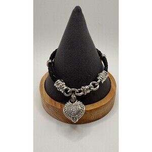 Judith Ripken Sterling Silver 925 Leather Magnetic Heart Charm Bracelet Jewelry